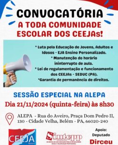 Comissão dos CEEJAs convoca professores para Sessão Especial