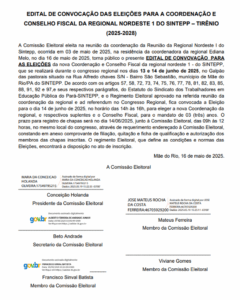 Edital Eleitoral da Regional Nordeste 1 do Sintepp