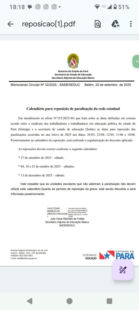 Calendário de reposição das paralisações da rede estadual