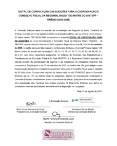 EDITAL DE CONVOCACAO DAS ELEIÇÕES PARA A COORDENACAO, CONSELHO FISCAL DA REGIONAL BAIXO TOCANTINS