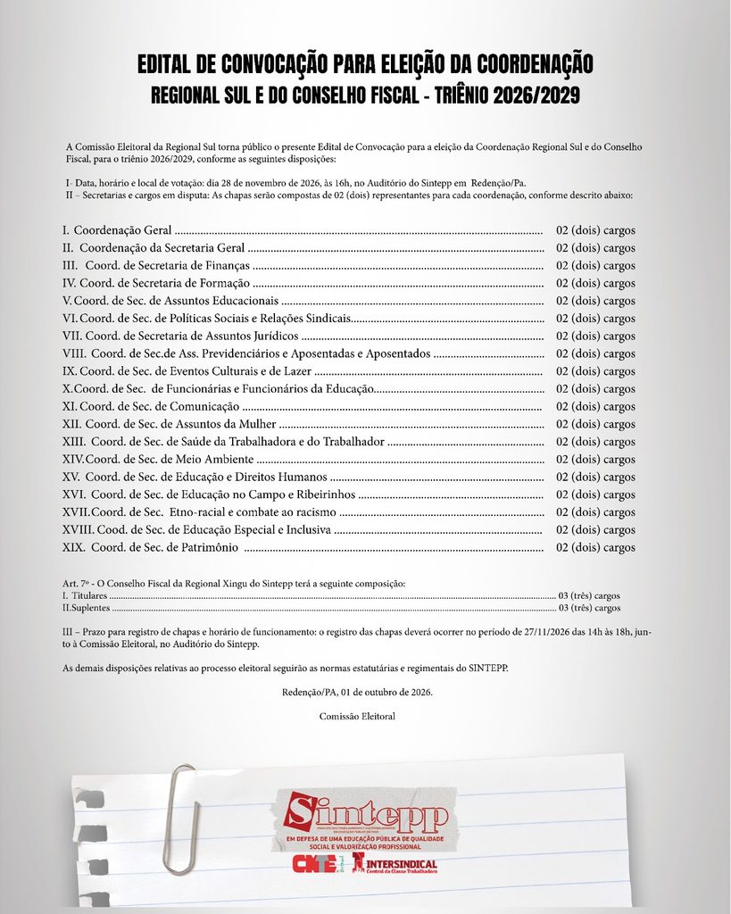 Edital de Eleição – Regional Sul SINTEPP